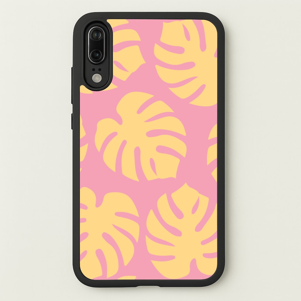 Pink And Yellow Summer Leaves Pattern - Summer Phone Case for Huawei P20