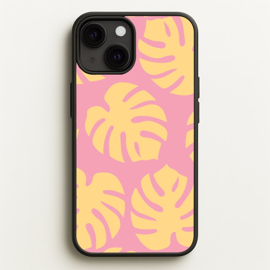 Pink And Yellow Summer Leaves Pattern - Summer Phone Case for iPhone 13 Mini