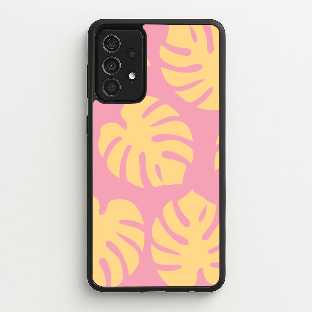 Pink And Yellow Summer Leaves Pattern - Summer Phone Case for Galaxy A52 / A52s