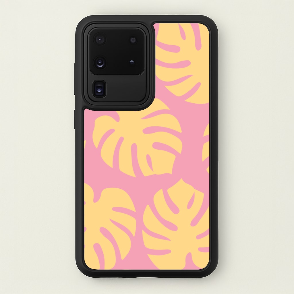 Pink And Yellow Summer Leaves Pattern - Summer Phone Case for Galaxy S20 Ultra