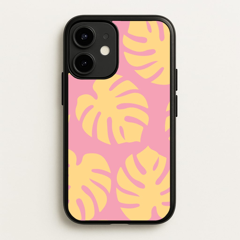 Pink And Yellow Summer Leaves Pattern - Summer Phone Case for iPhone 12 / 12 Pro