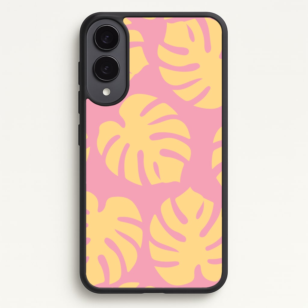Pink And Yellow Summer Leaves Pattern - Summer Phone Case for Galaxy S25 Edge