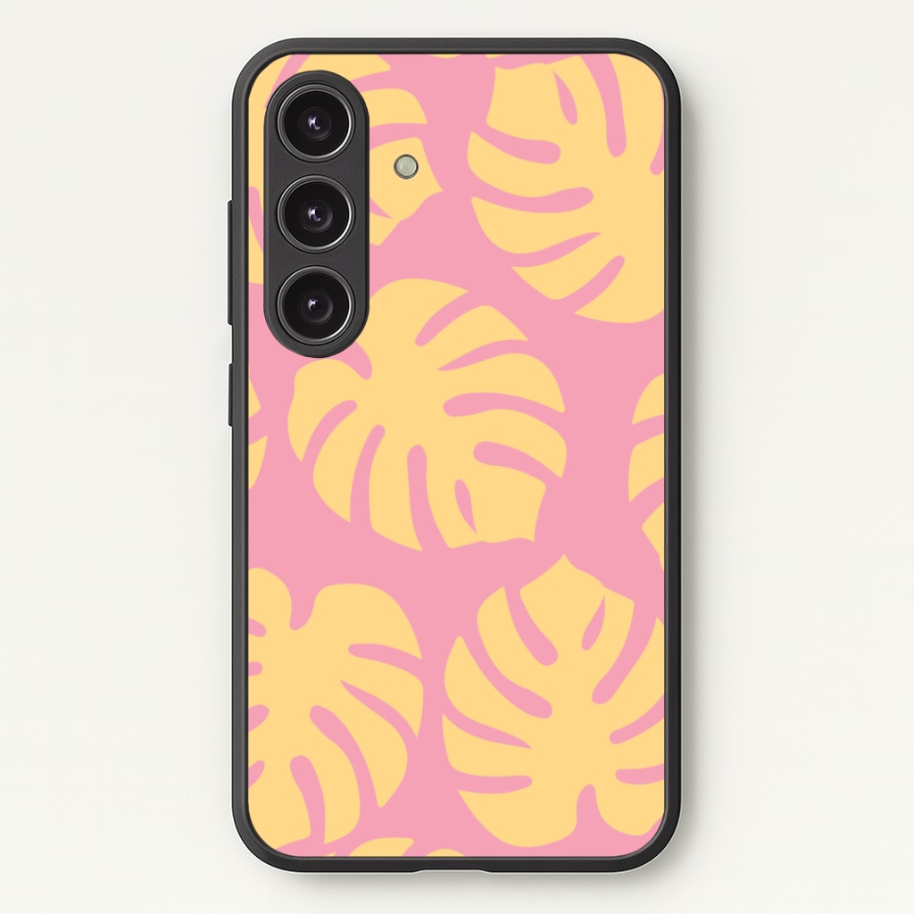 Pink And Yellow Summer Leaves Pattern - Summer Phone Case for Galaxy S24