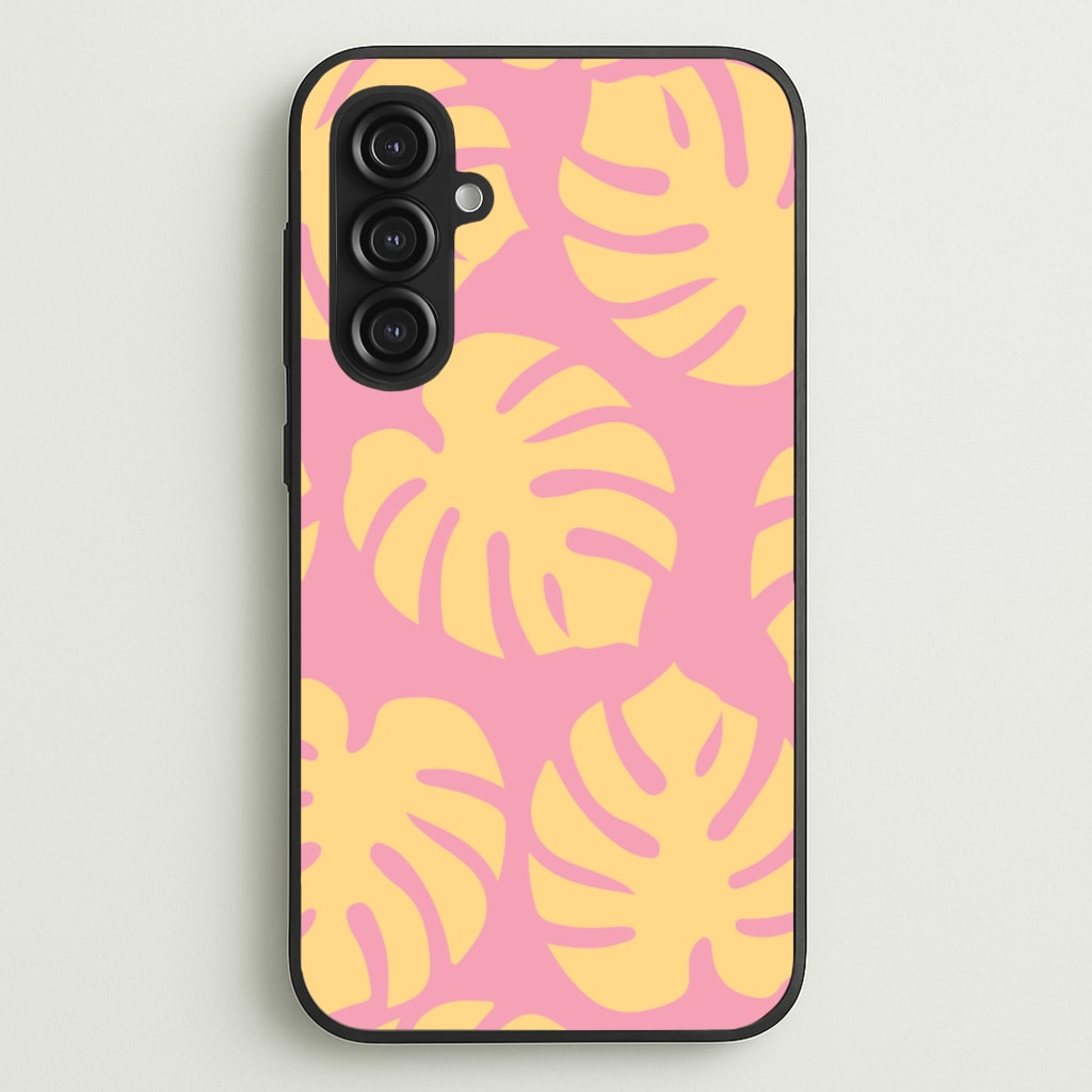 Pink And Yellow Summer Leaves Pattern - Summer Phone Case for Galaxy S23FE