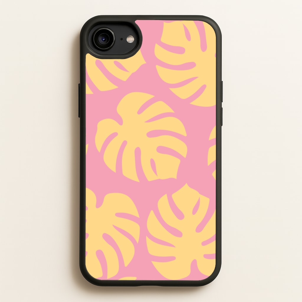 Pink And Yellow Summer Leaves Pattern - Summer Phone Case for iPhone 6 / 7 / 8 / SE