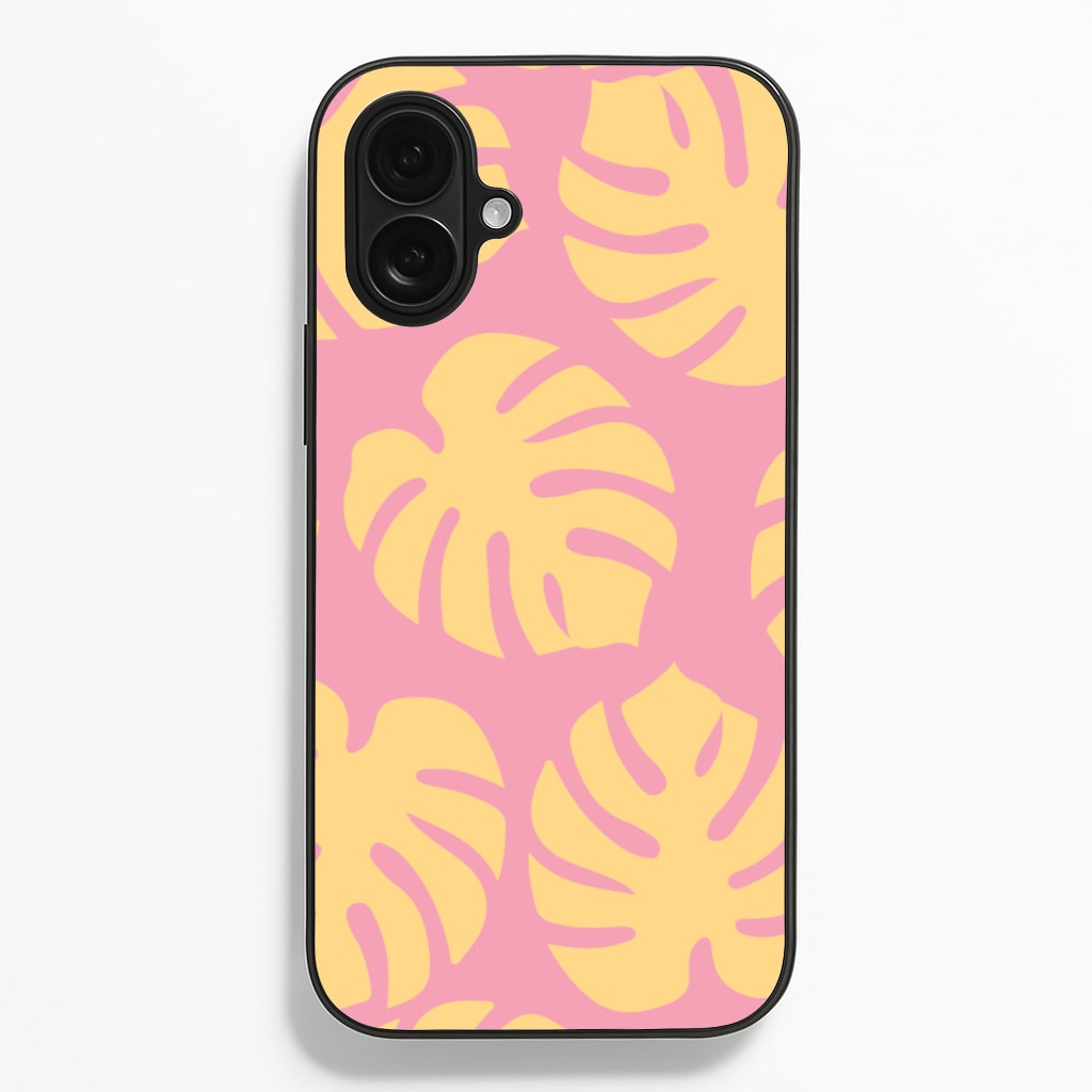 Pink And Yellow Summer Leaves Pattern - Summer Phone Case for iPhone 16 Plus