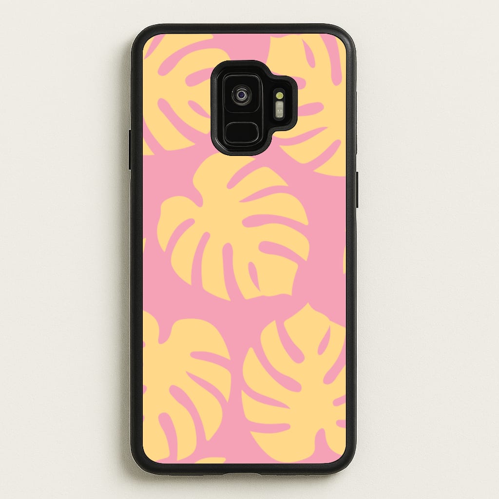 Pink And Yellow Summer Leaves Pattern - Summer Phone Case for Galaxy S9