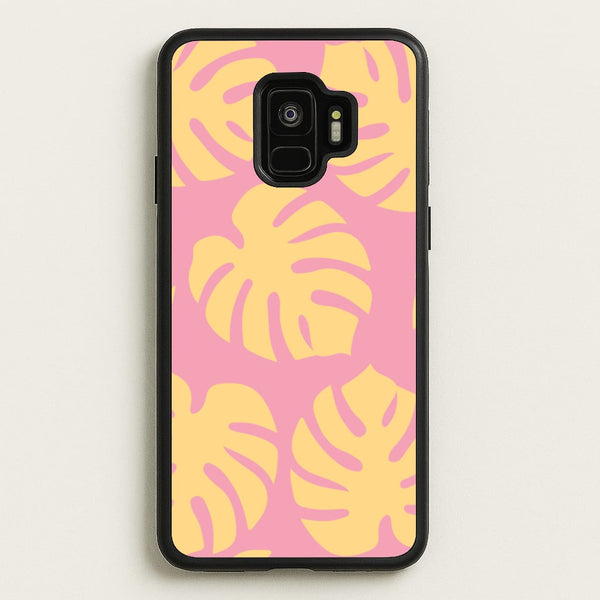 Pink And Yellow Summer Leaves Pattern - Summer Phone Case for Galaxy S9