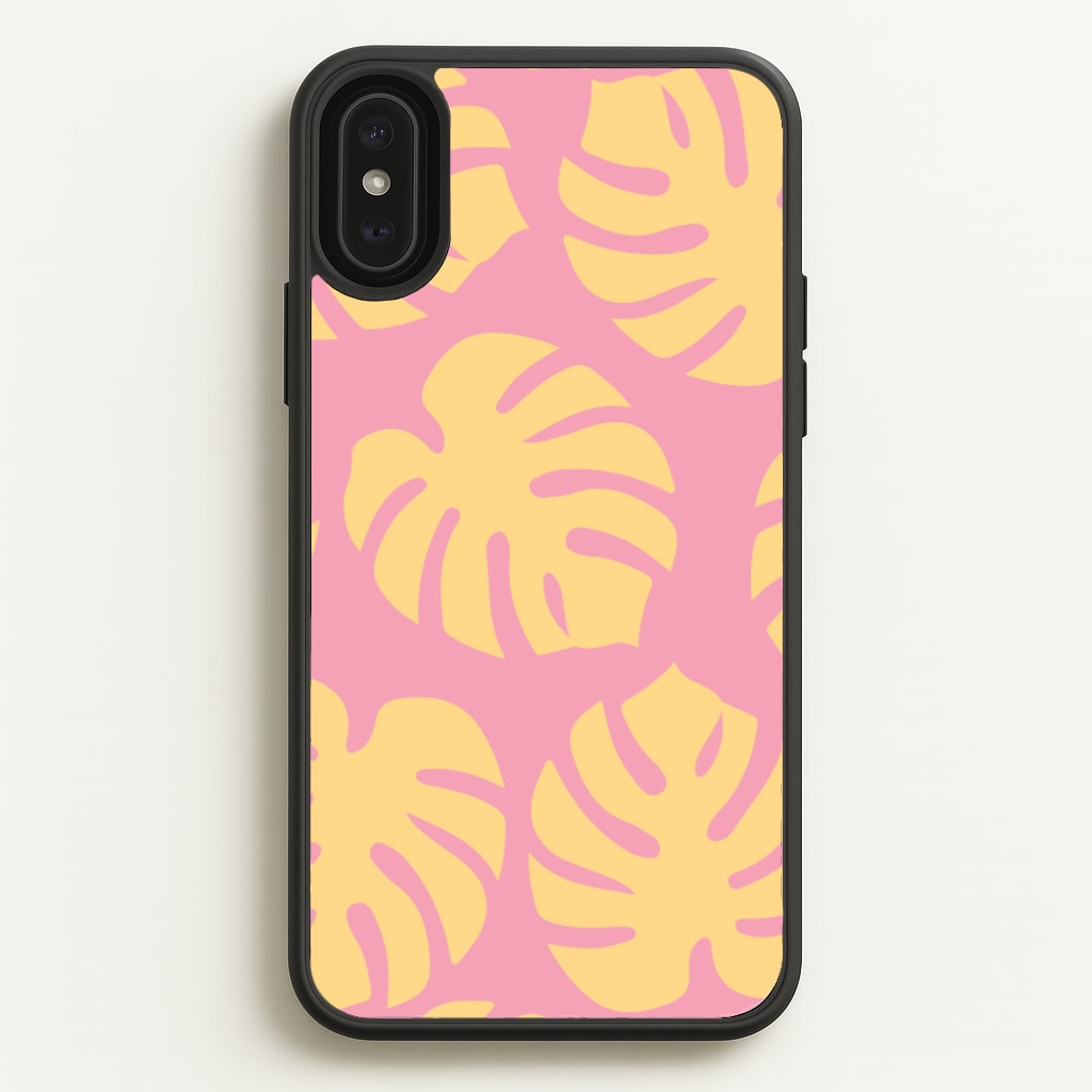 Pink And Yellow Summer Leaves Pattern - Summer Phone Case for iPhone XS Max