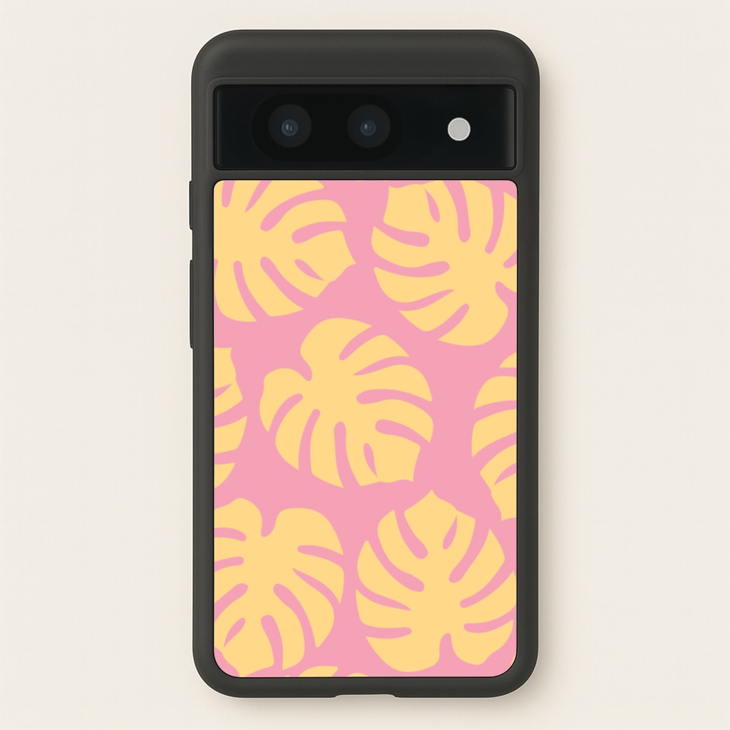 Pink And Yellow Summer Leaves Pattern - Summer Phone Case for Google Pixel 8a
