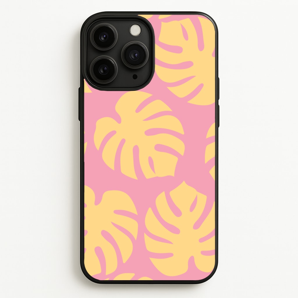 Pink And Yellow Summer Leaves Pattern - Summer Phone Case for iPhone 11 Pro Max