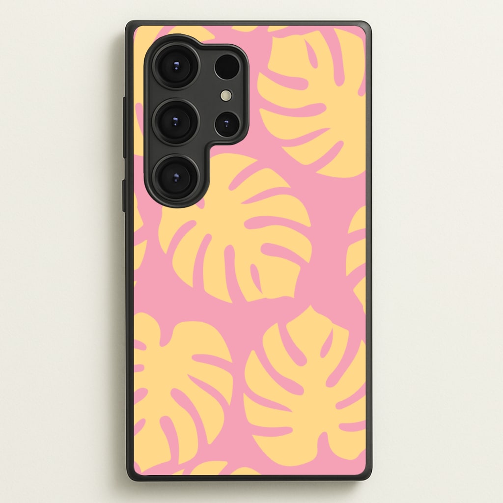 Pink And Yellow Summer Leaves Pattern - Summer Phone Case for Galaxy S25 Ultra