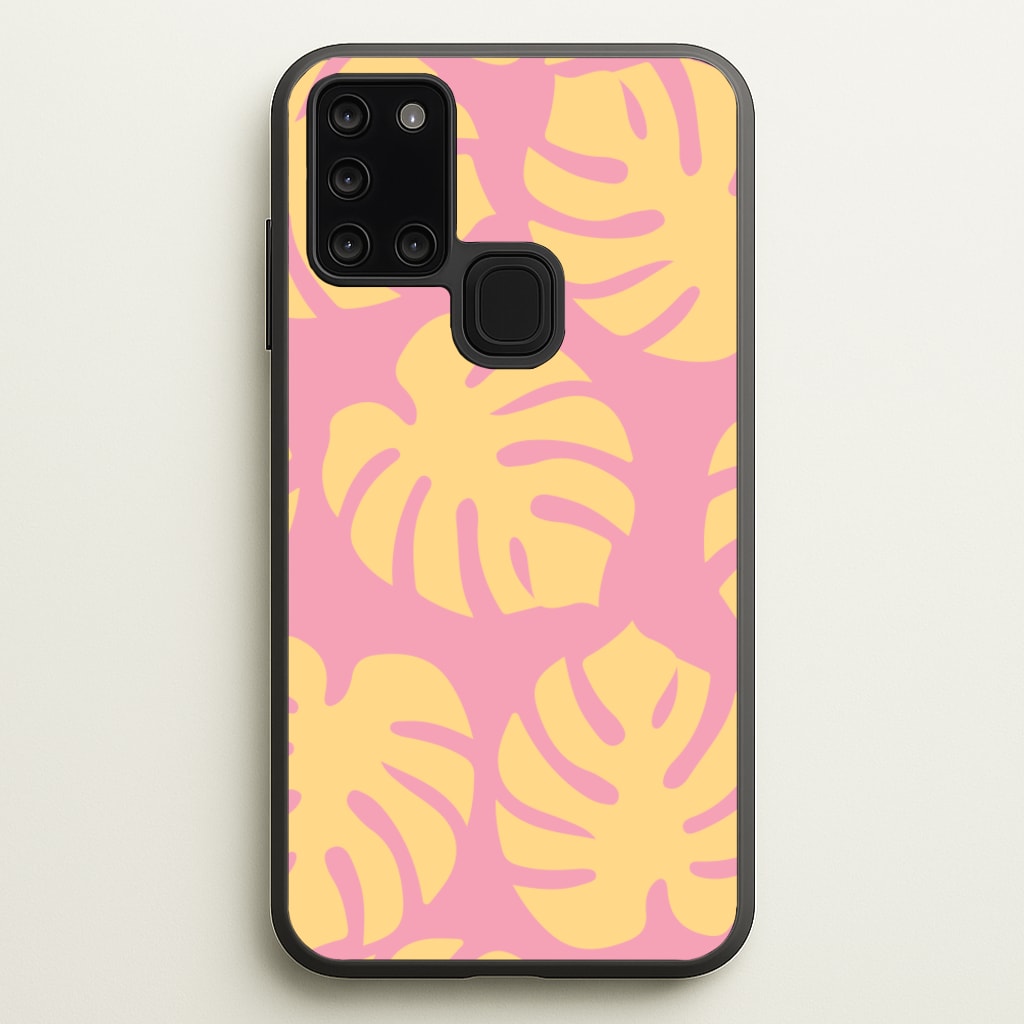 Pink And Yellow Summer Leaves Pattern - Summer Phone Case for Galaxy A21s