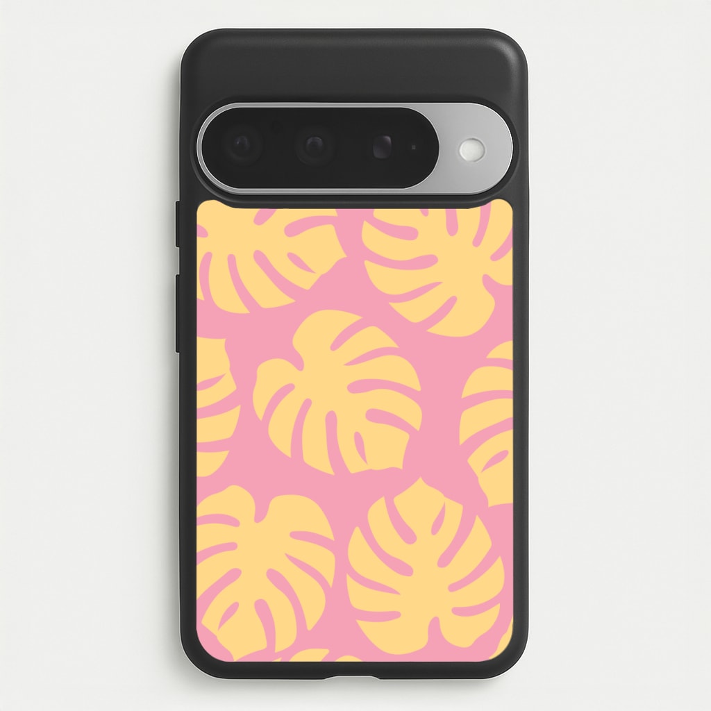 Pink And Yellow Summer Leaves Pattern Phone Case for Google Pixel 10 Pro XL