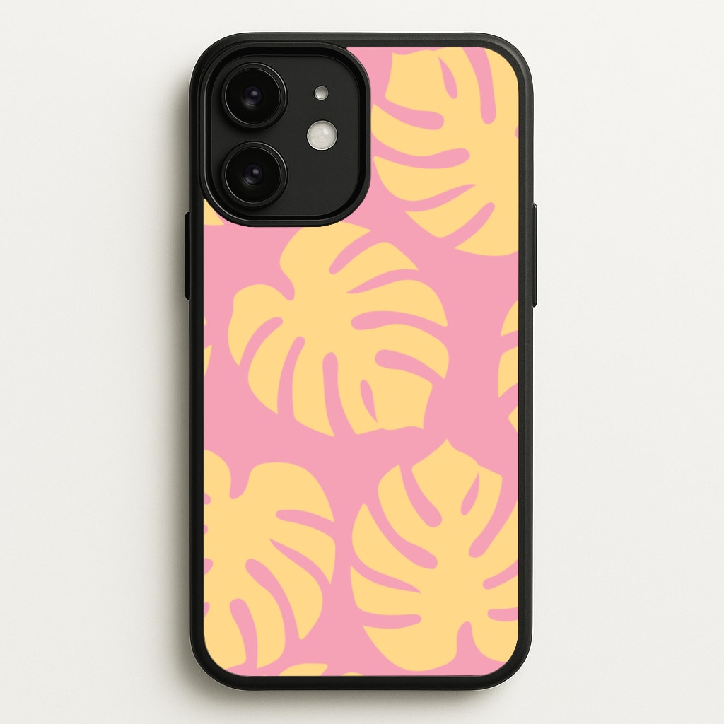 Pink And Yellow Summer Leaves Pattern - Summer Phone Case for iPhone 11