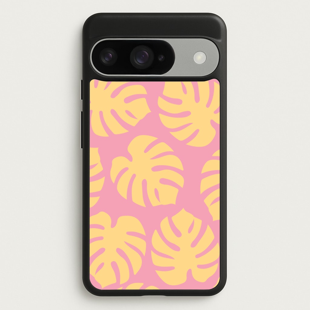 Pink And Yellow Summer Leaves Pattern Phone Case for Google Pixel 10 / 10 Pro