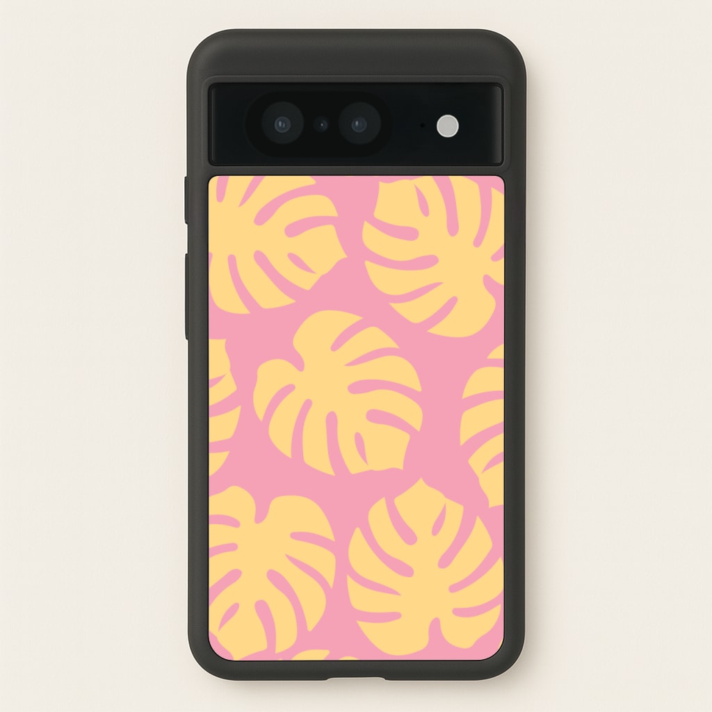 Pink And Yellow Summer Leaves Pattern - Summer Phone Case for Google Pixel 8