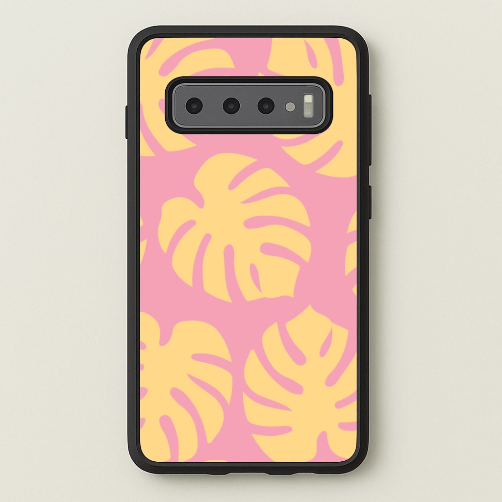 Pink And Yellow Summer Leaves Pattern - Summer Phone Case for Galaxy S10 Plus
