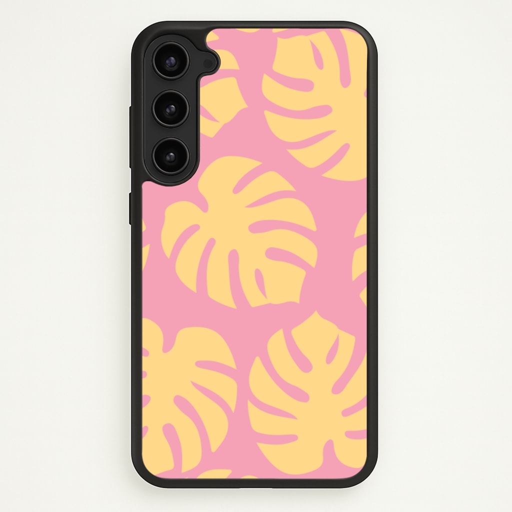 Pink And Yellow Summer Leaves Pattern - Summer Phone Case for Galaxy S23