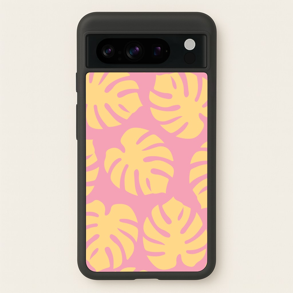 Pink And Yellow Summer Leaves Pattern - Summer Phone Case for Google Pixel 8 Pro