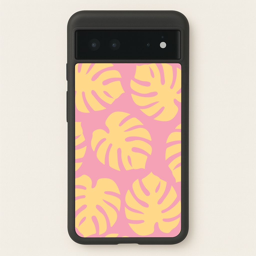 Pink And Yellow Summer Leaves Pattern - Summer Phone Case for Google Pixel 6