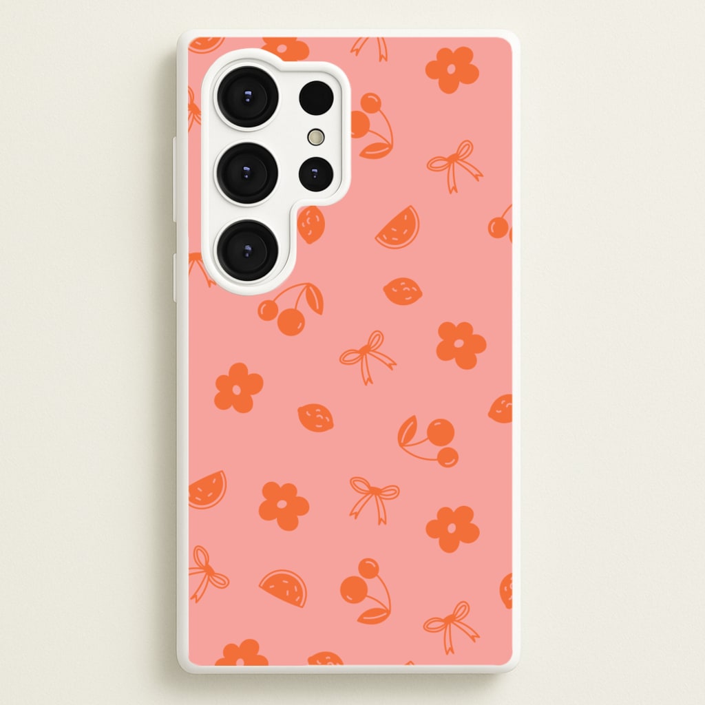 Coquette Orange Cherries Pattern - Summer Phone Case for Galaxy S25 Ultra