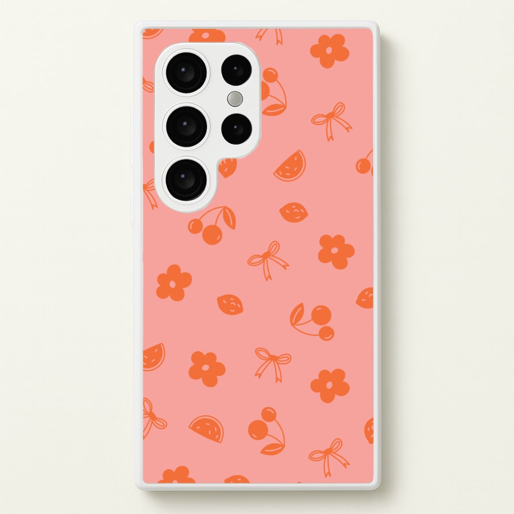 Coquette Orange Cherries Pattern - Summer Phone Case for Galaxy S24 Ultra