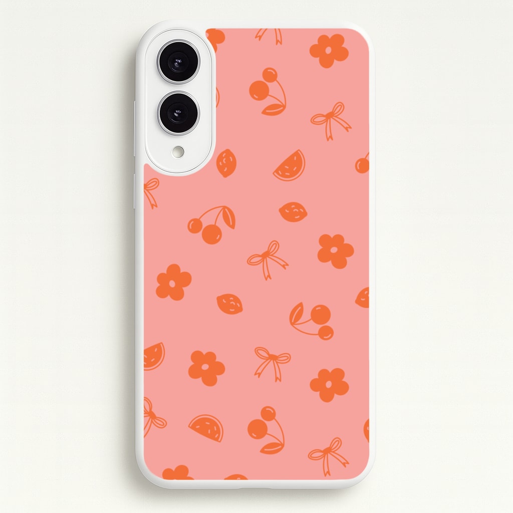 Coquette Orange Cherries Pattern - Summer Phone Case for Galaxy S25 Edge
