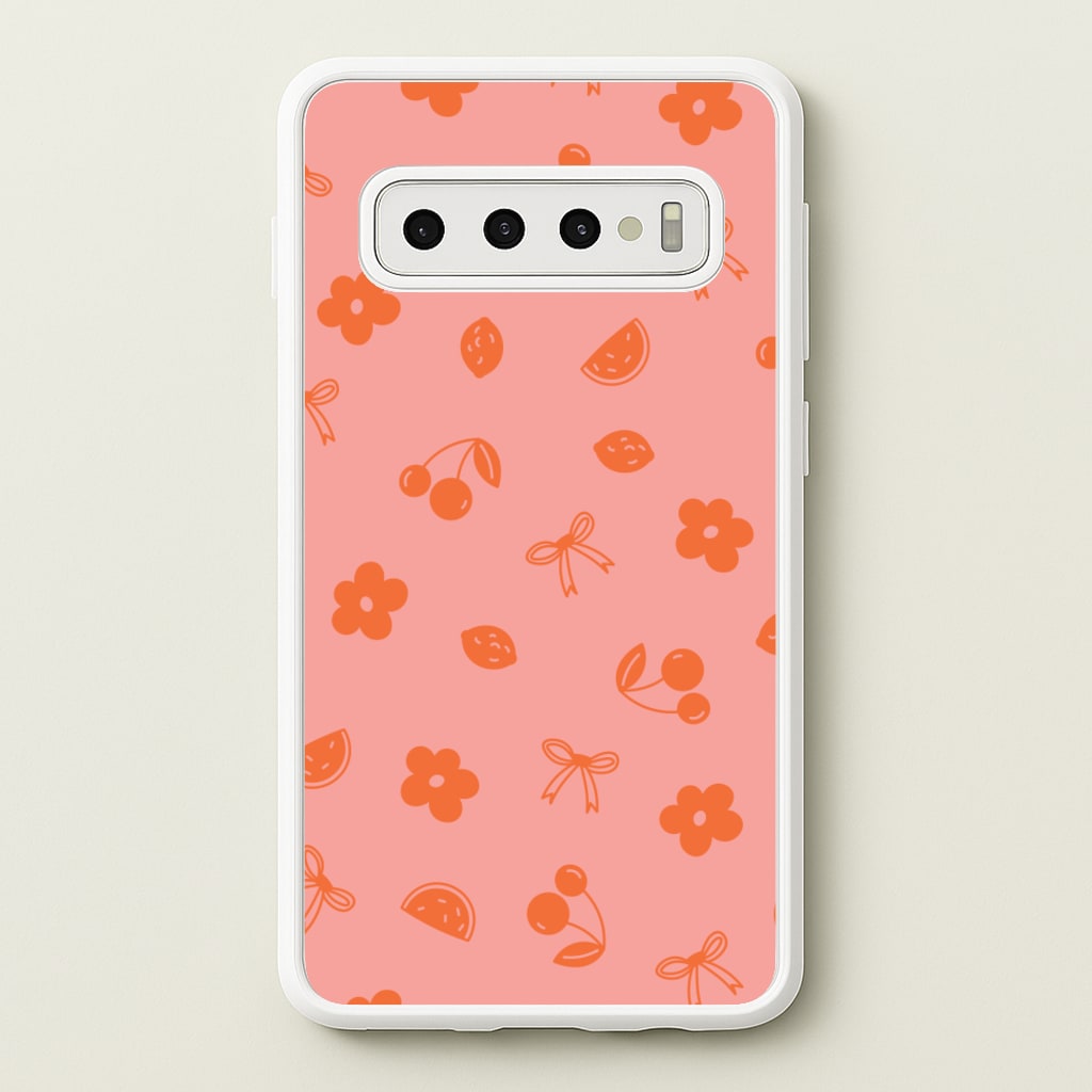 Coquette Orange Cherries Pattern - Summer Phone Case for Galaxy S10 Plus