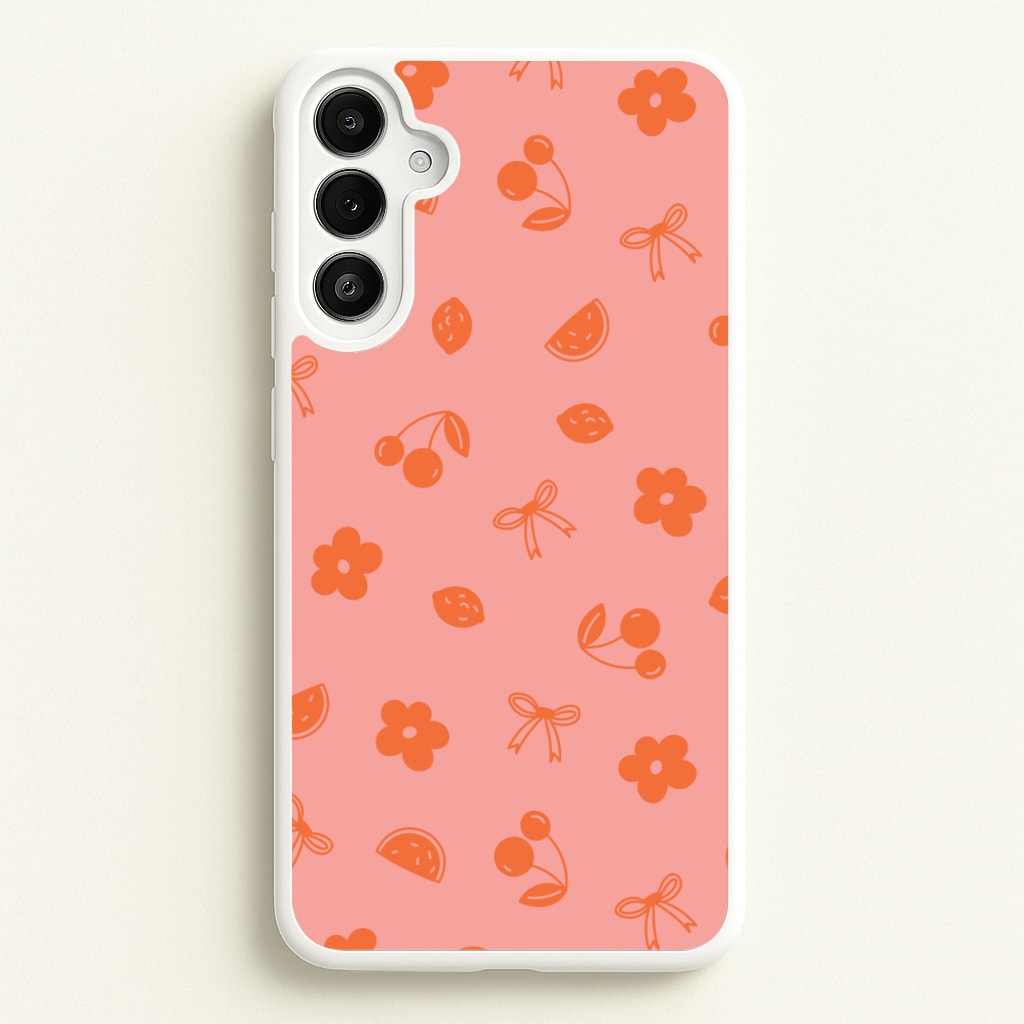 Coquette Orange Cherries Pattern - Summer Phone Case for Galaxy A34