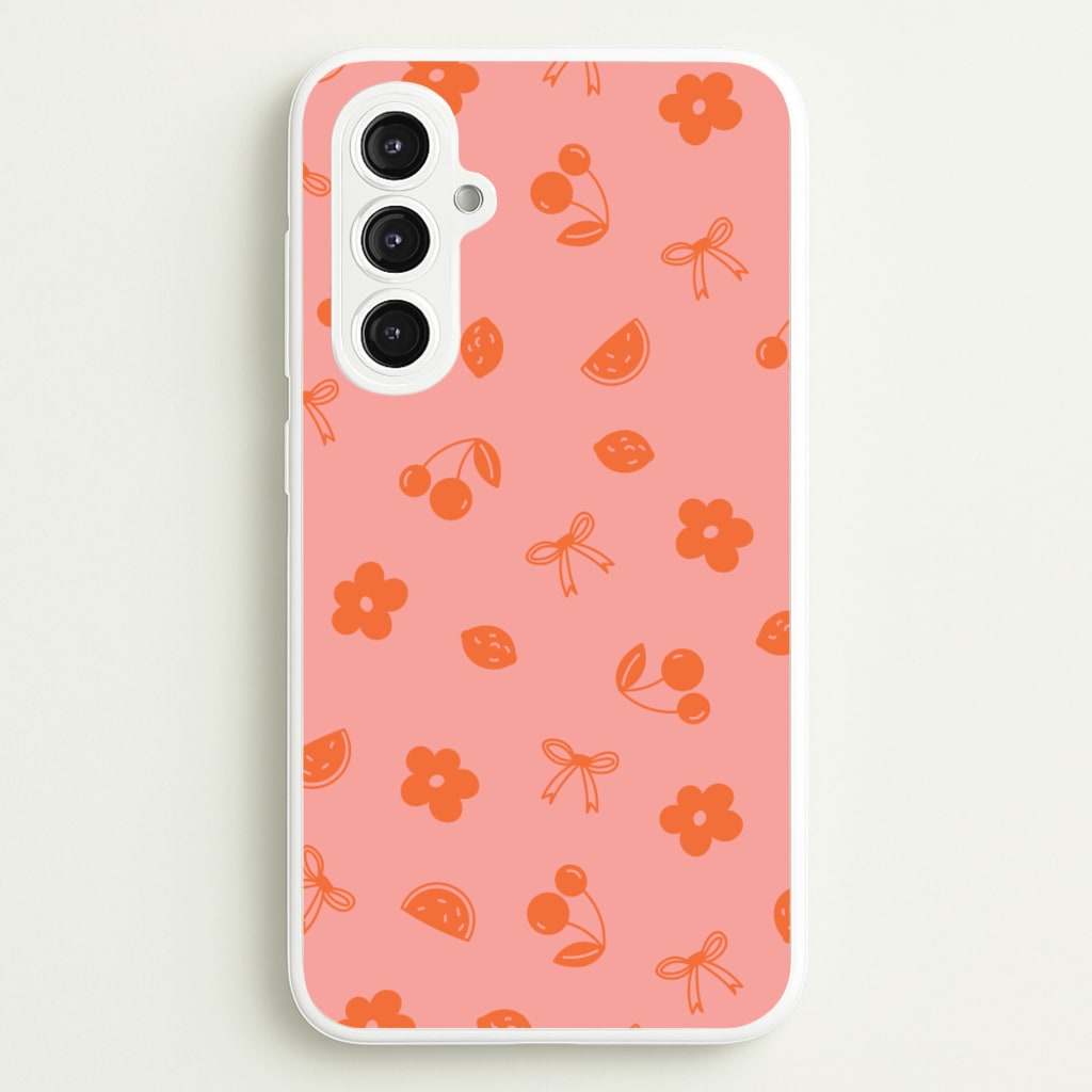 Coquette Orange Cherries Pattern - Summer Phone Case for Galaxy S23FE
