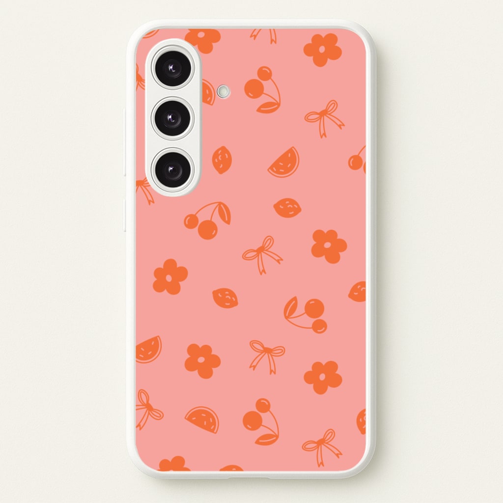 Coquette Orange Cherries Pattern - Summer Phone Case for Galaxy S25