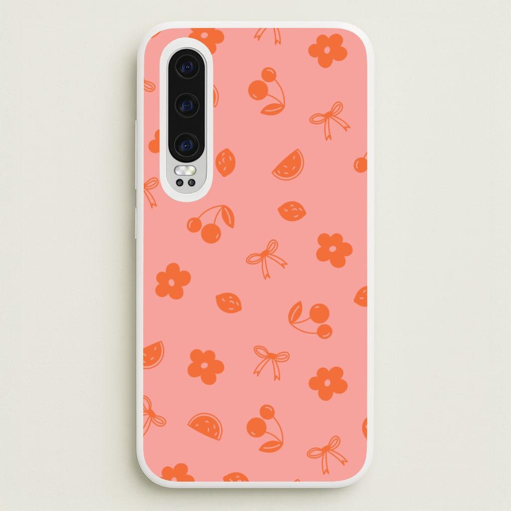 Coquette Orange Cherries Pattern - Summer Phone Case for Huawei P30
