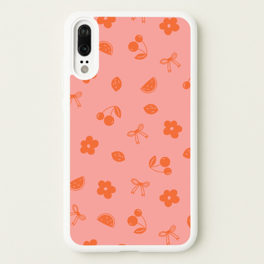 Coquette Orange Cherries Pattern - Summer Phone Case for Huawei P20
