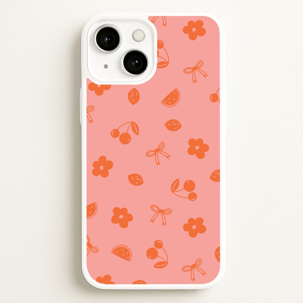Coquette Orange Cherries Pattern - Summer Phone Case for iPhone 13