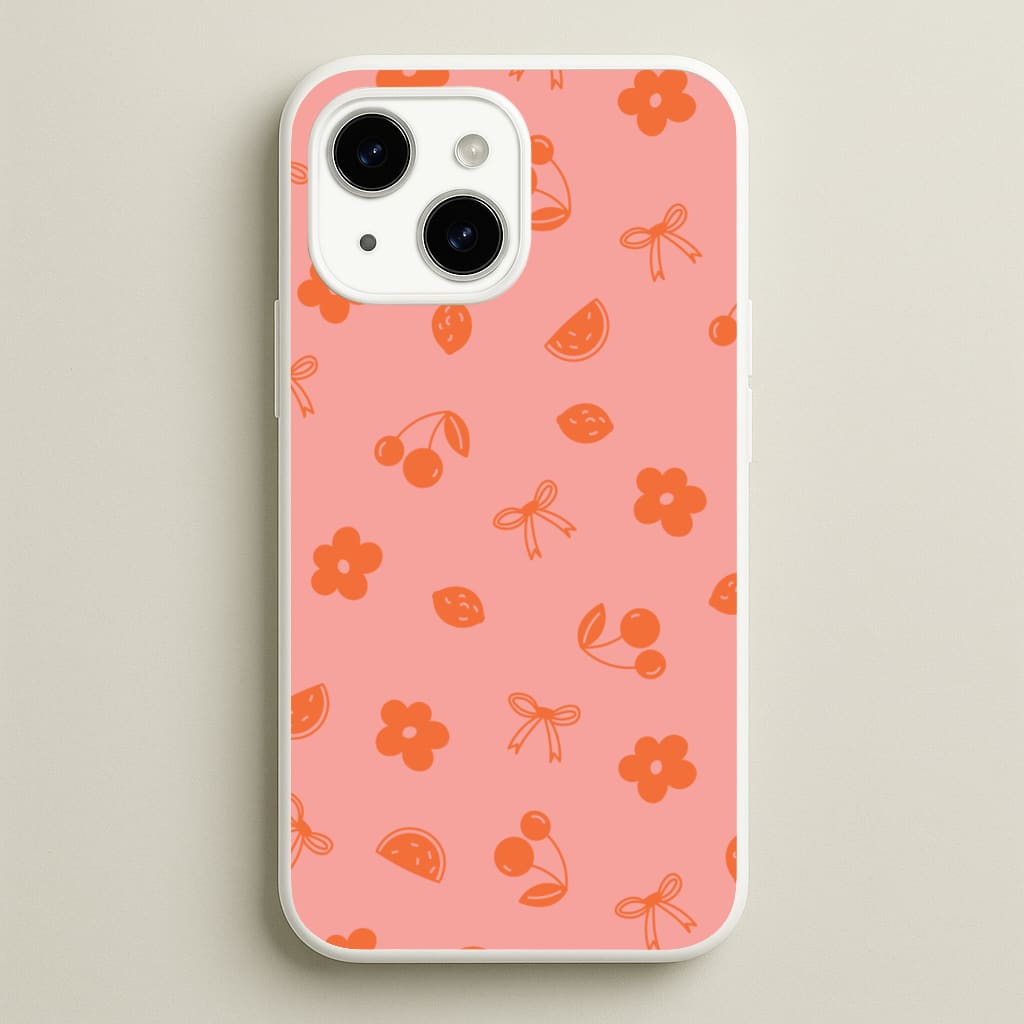 Coquette Orange Cherries Pattern - Summer Phone Case for iPhone 14