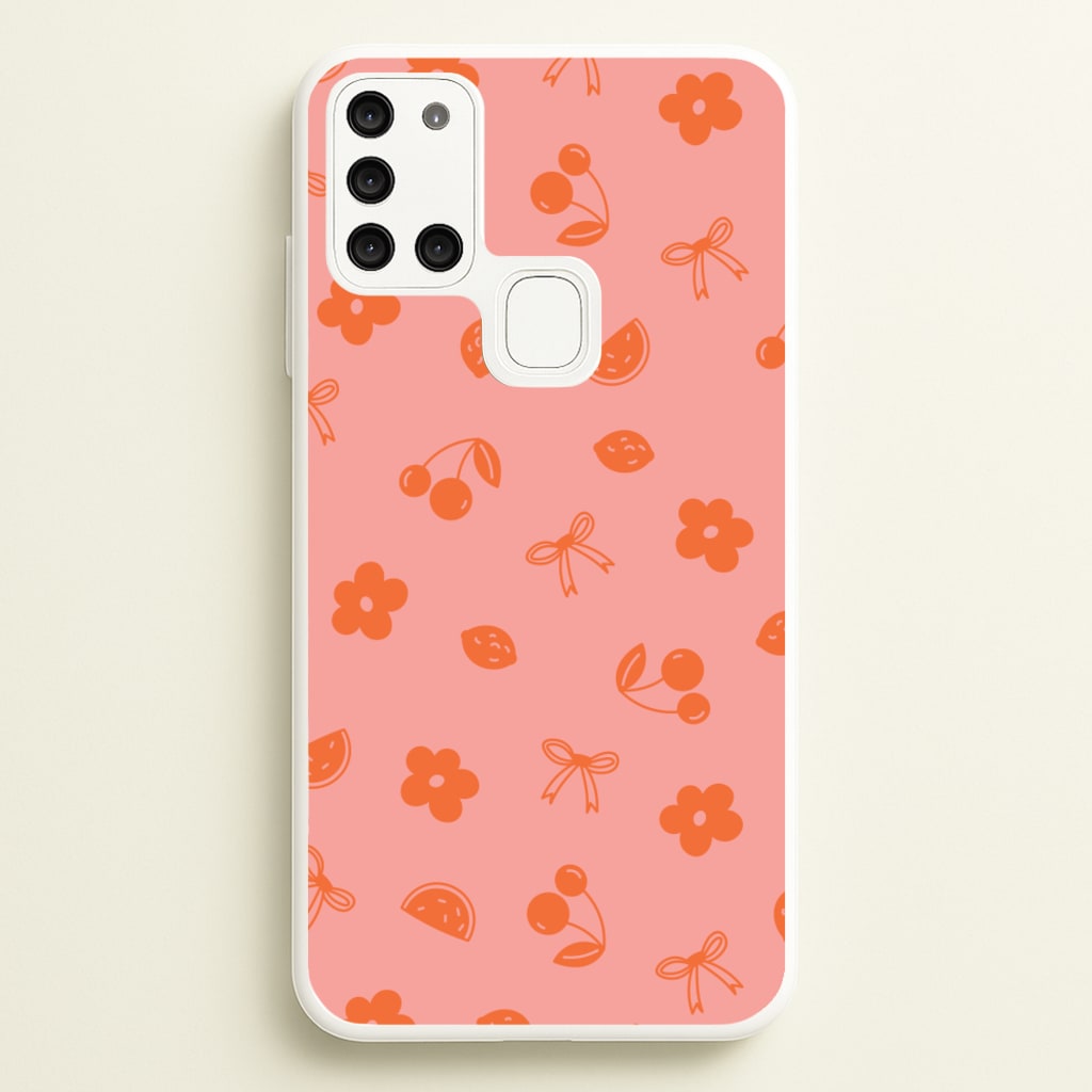 Coquette Orange Cherries Pattern - Summer Phone Case for Galaxy A21s