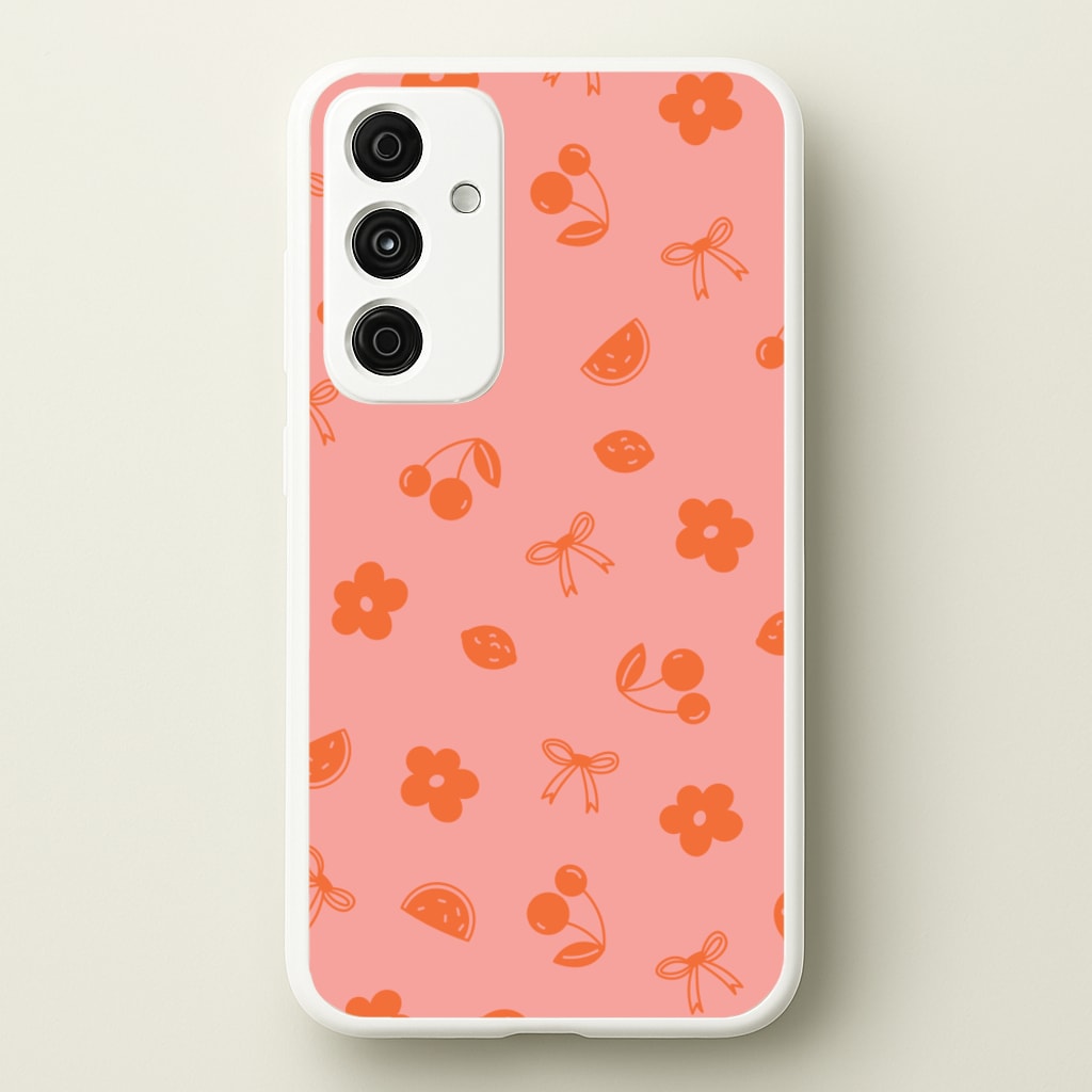 Coquette Orange Cherries Pattern - Summer Phone Case for Galaxy A15