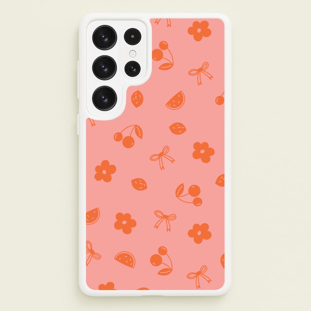 Coquette Orange Cherries Pattern - Summer Phone Case for Galaxy S23 Ultra