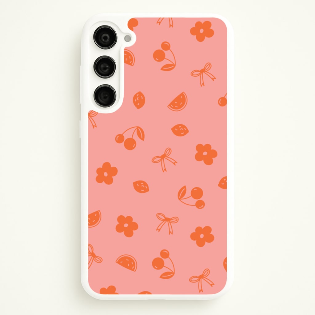 Coquette Orange Cherries Pattern - Summer Phone Case for Galaxy S23 Plus