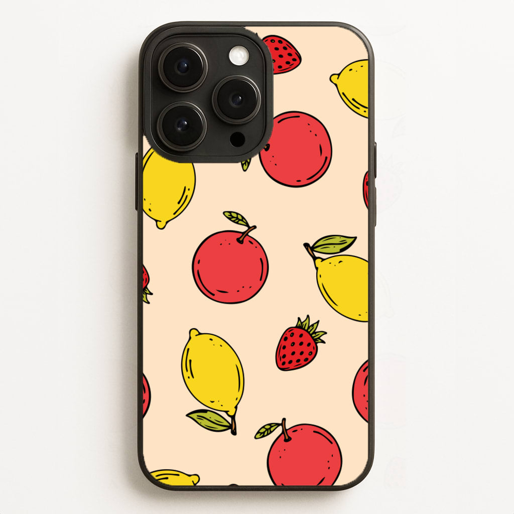Sketched Summer Fruits Pattern - Summer Phone Case for iPhone 16 Pro Max