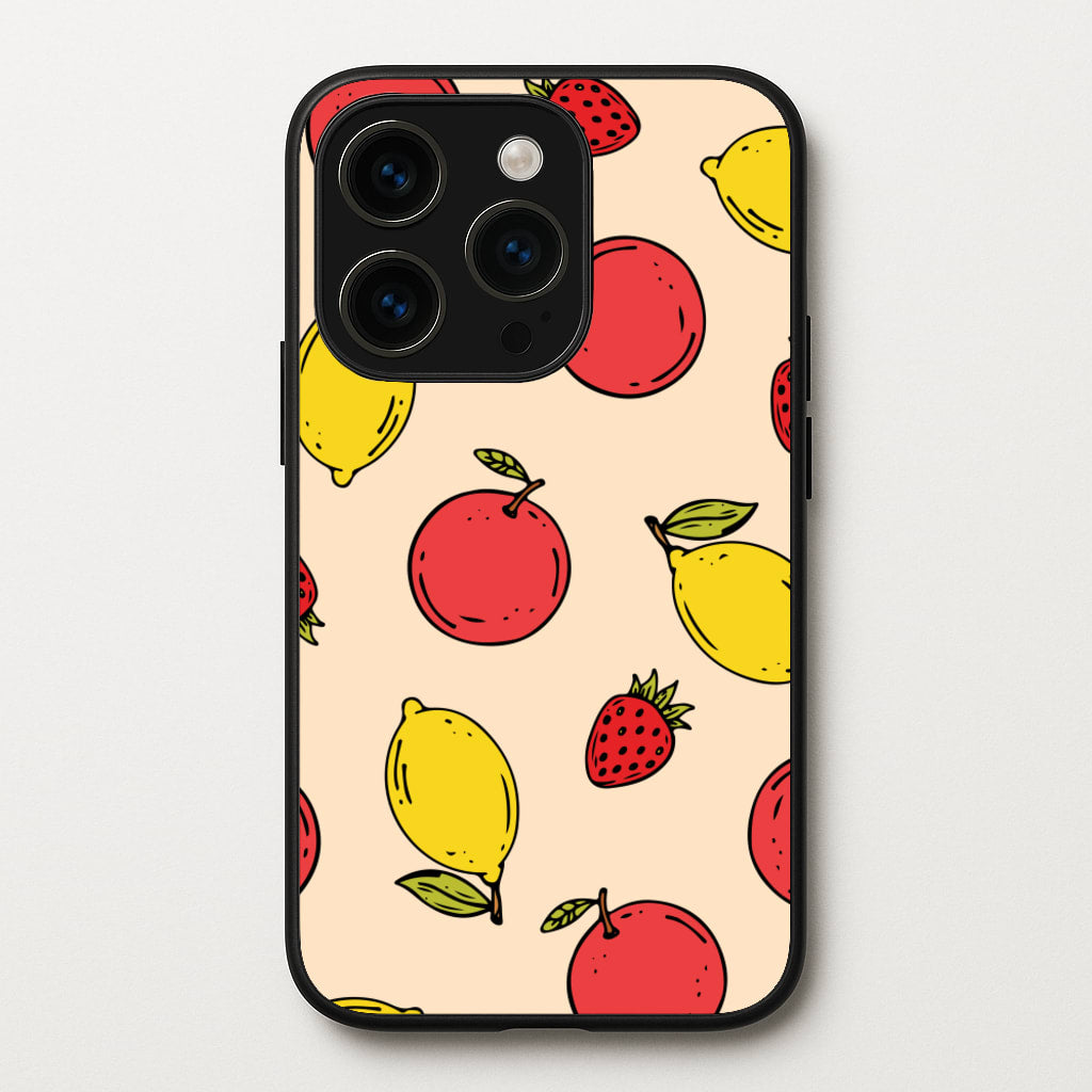 Sketched Summer Fruits Pattern - Summer Phone Case for iPhone 15 Pro