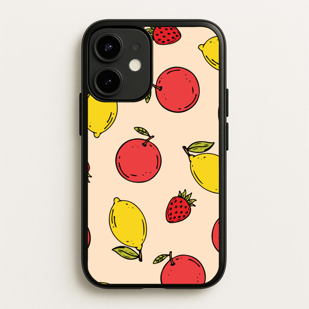 Sketched Summer Fruits Pattern - Summer Phone Case for iPhone 12 / 12 Pro