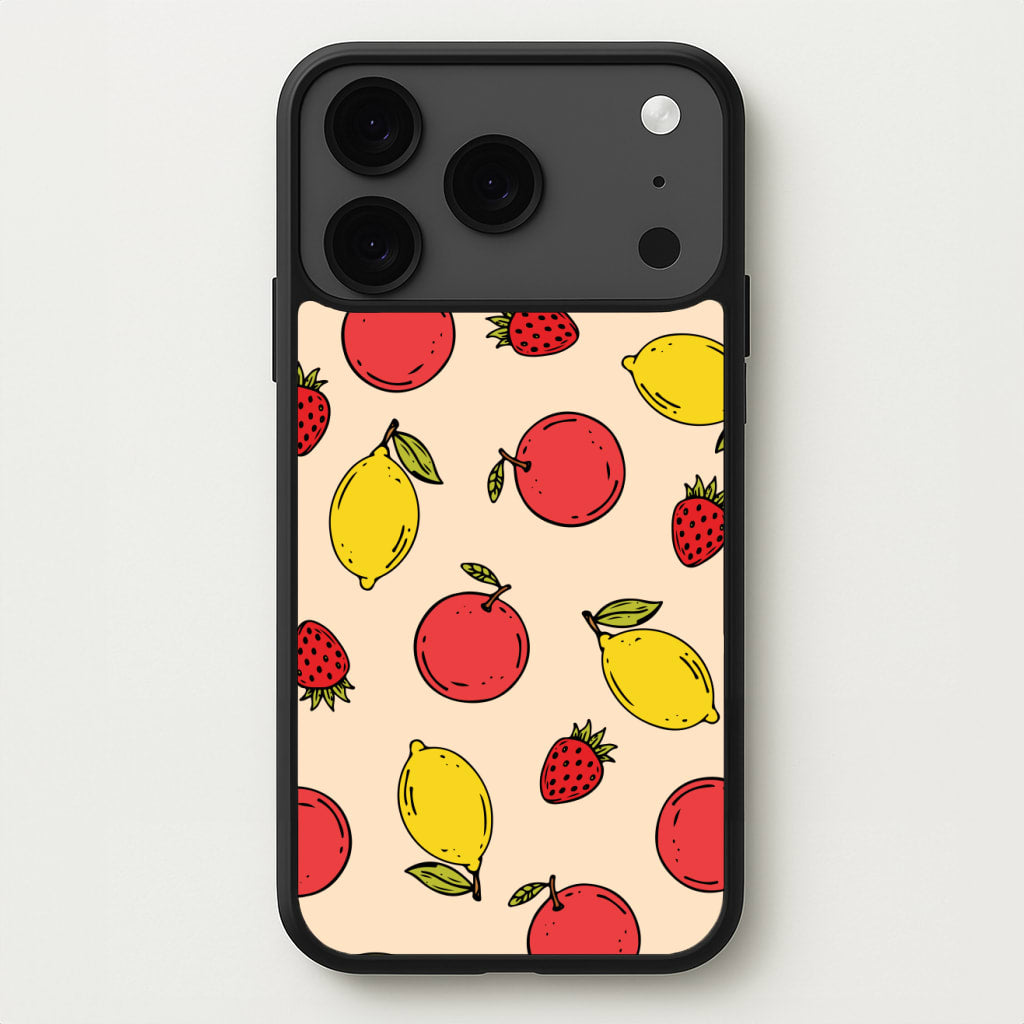 Sketched Summer Fruits Pattern Phone Case for iPhone 17 Pro