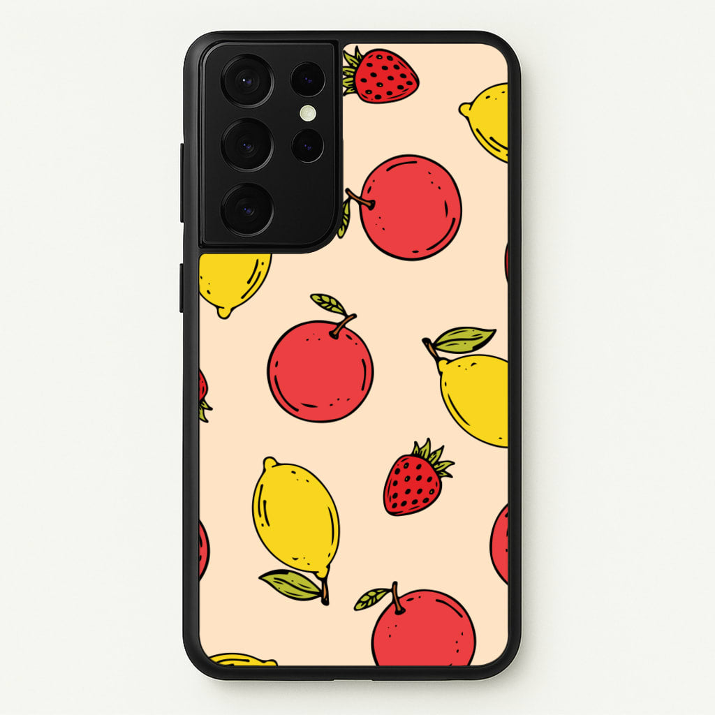 Sketched Summer Fruits Pattern - Summer Phone Case for Galaxy S21 Ultra