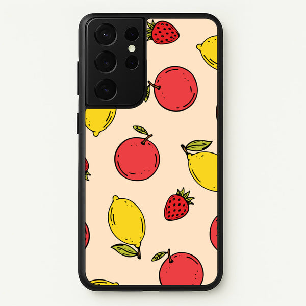 Sketched Summer Fruits Pattern - Summer Phone Case for Galaxy S21 Ultra