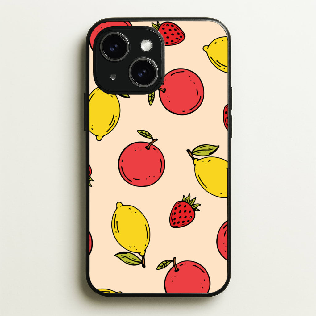 Sketched Summer Fruits Pattern - Summer Phone Case for iPhone 14 Plus