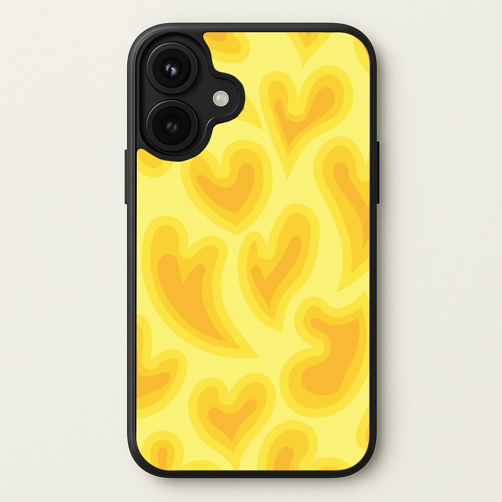 Trippy Summer Hearts Yellow Pattern Phone Case for iPhone 17