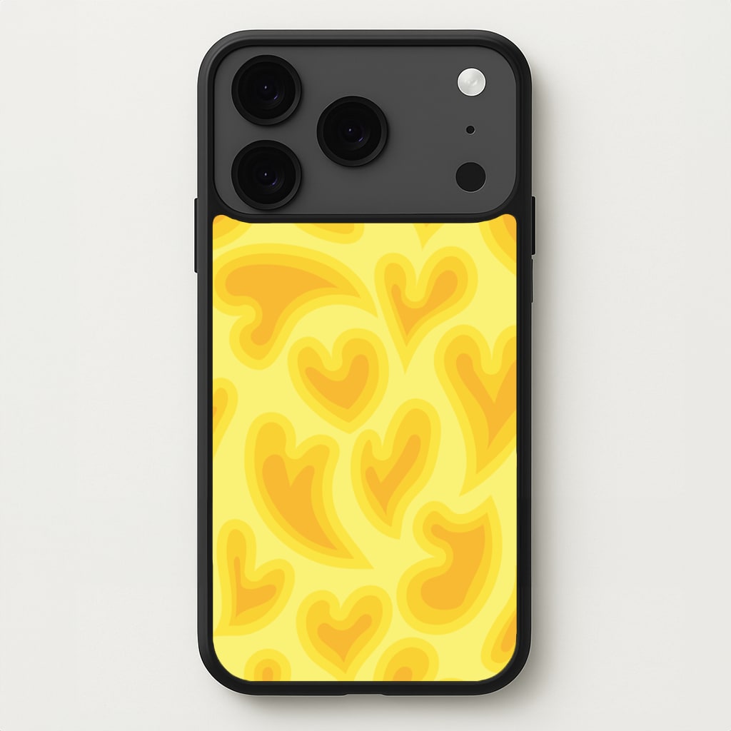 Trippy Summer Hearts Yellow Pattern Phone Case for iPhone 17 Pro Max