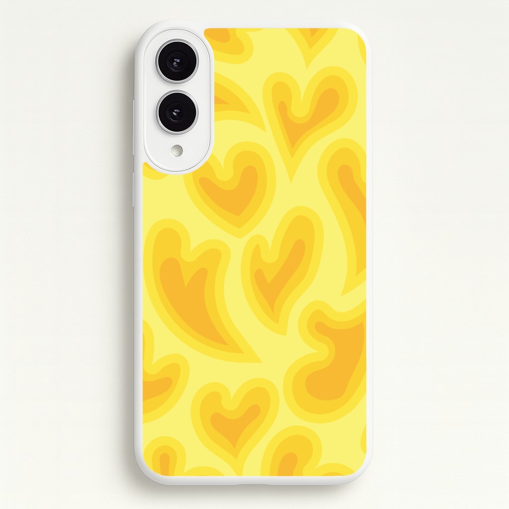 Trippy Summer Hearts Yellow Pattern - Summer Phone Case for Galaxy S25 Edge